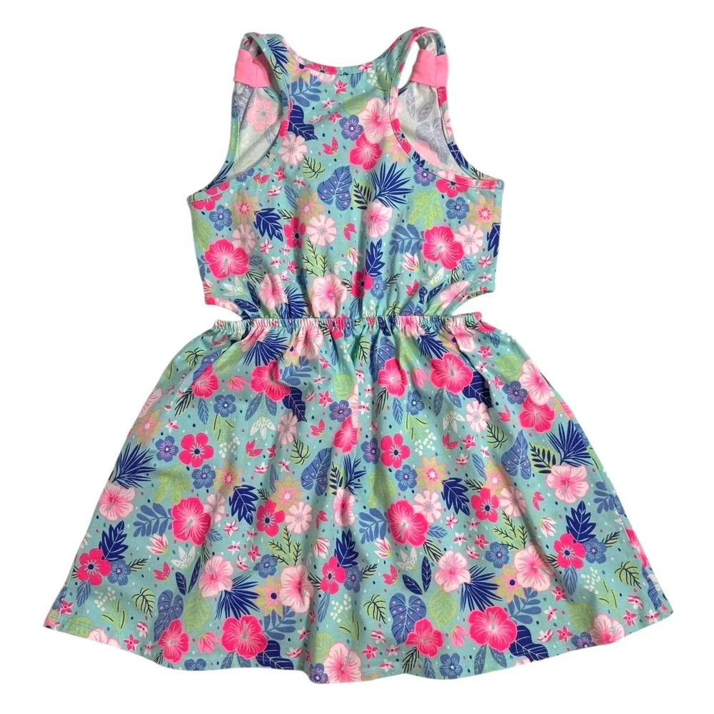 Tommy Bahama Girls Aqua Pink Tropical Floral Cut-Out‎ Sundress Size M 7-8